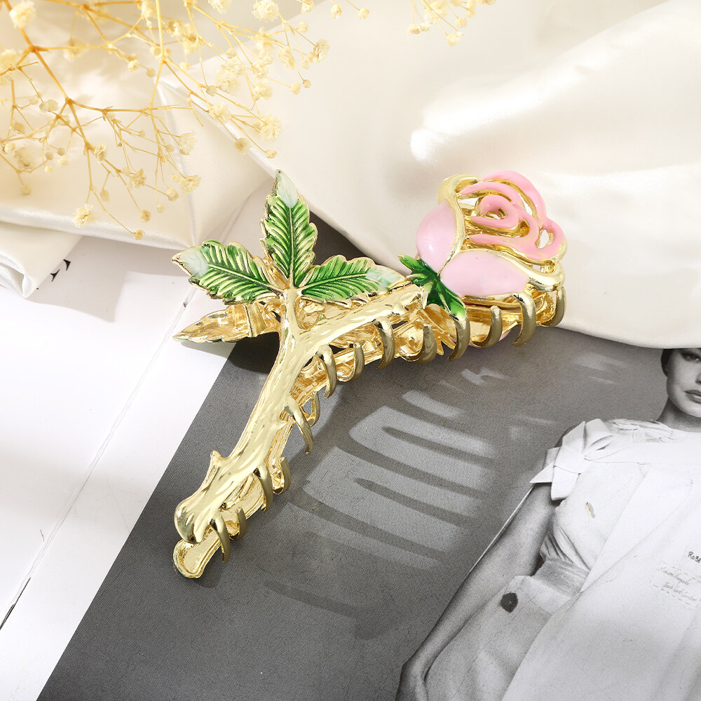 1pc Korean Alloy Hair Clip Rhinestone Pearl Hairpin Claw Fashion Rose Shark Clip Women Hair Accessories