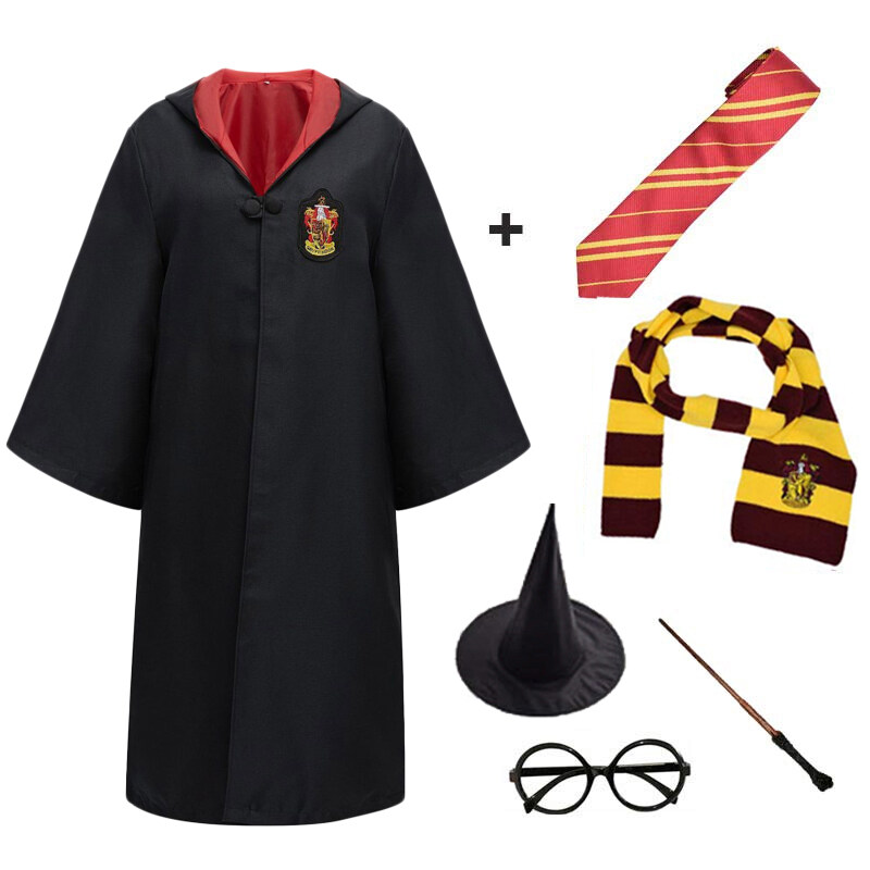 Harry Potter Robe Costume Cape Cloak Halloween Cosplay With Tie Scarf Wand Glasses Potter Cosplay for Hermione Kids Party Accessories